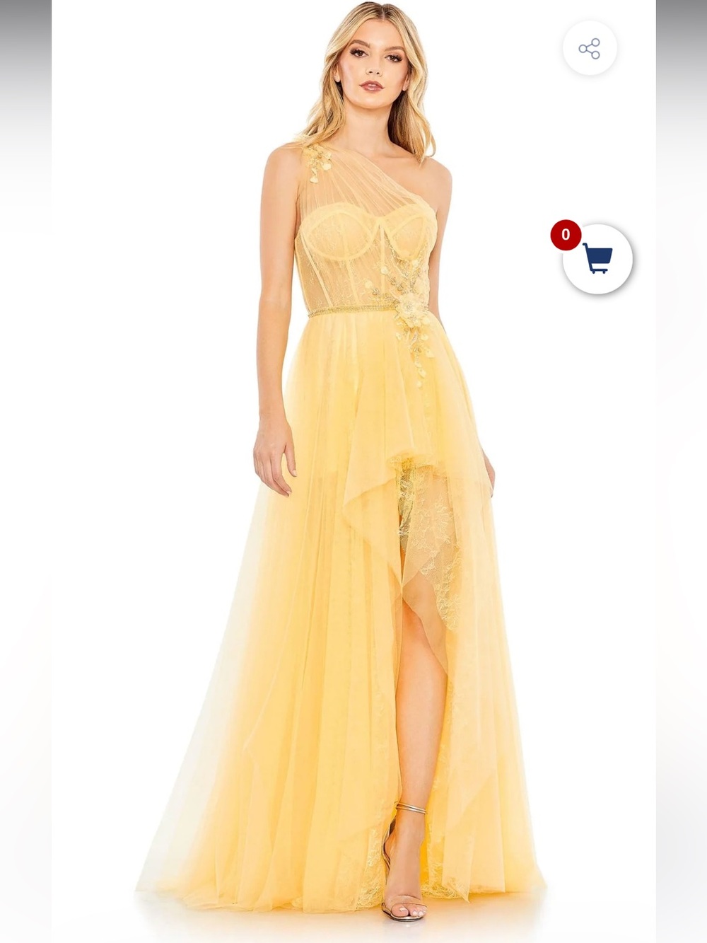 NWT Mac Duggal 50661 Yellow Asymmetric Lace Prom Gown Size 2